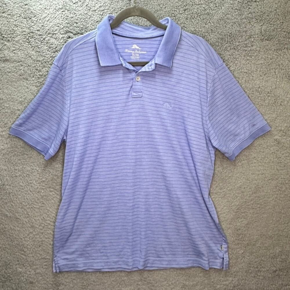 Tommy Bahama Men's XL Blue Striped Polo Casual Weekend Golf Vacation Beach EUC